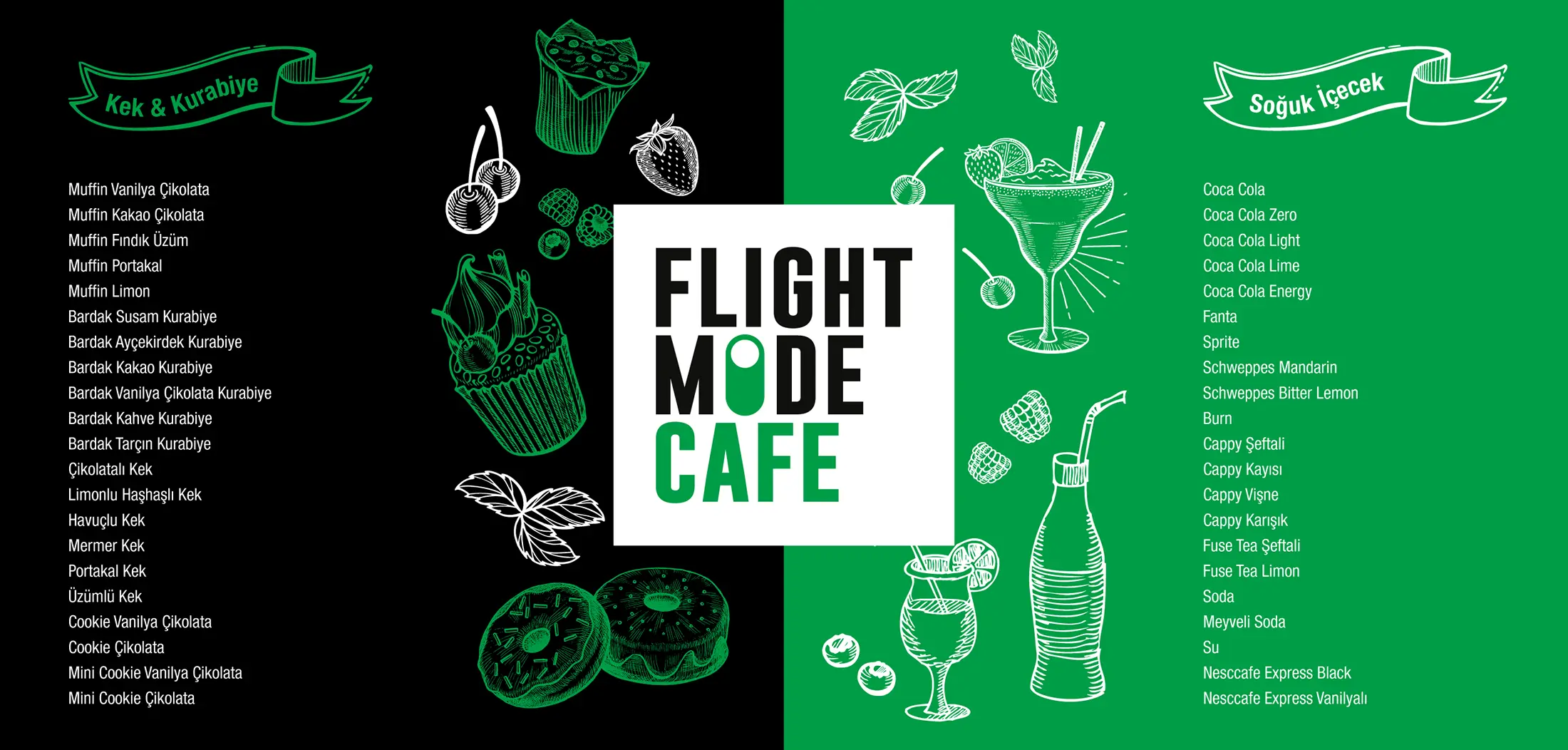 Flight Mode Cafe flight mode cafe menü tasarımı kurumsal kimlik illüstrasyon mayday